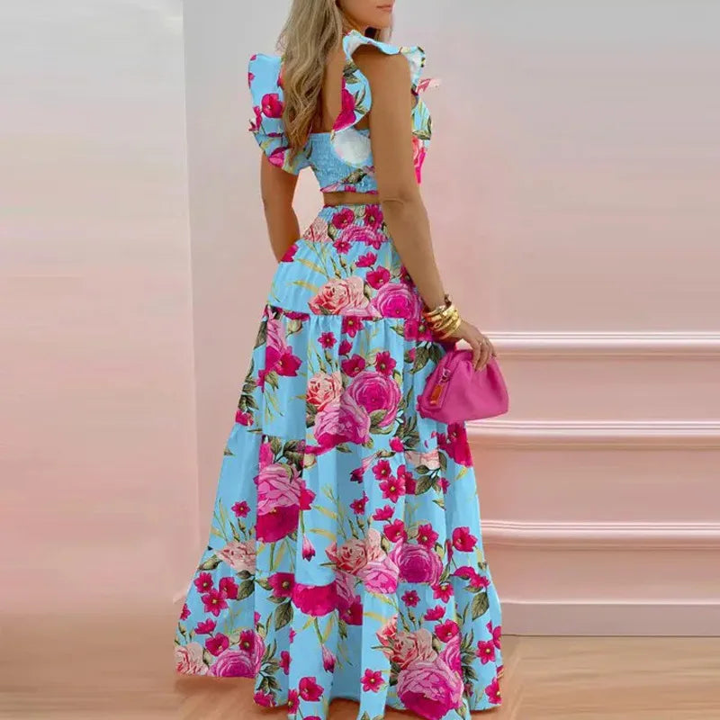 Skirt Sets Womans Clothing Streetwear New Spring/Summer Elegant Sexy Collage Sleeveless Top and Longuette Suits for Female