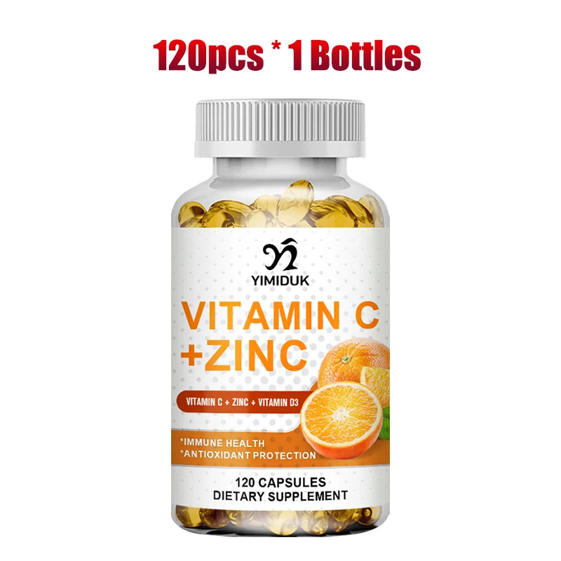 Buy 2 Get 2 Free! Vitamin C & Zinc Capsules, Support Synergistic Immune, Antioxidant & Skin Health Booster, Energy, Metabolism