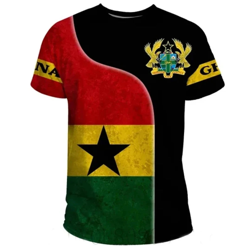 New Summer New Tigre African Country Flag Print T Shirt Man Ghana National Emblem Pattern Casual Oversized Tshirts Male Clothing