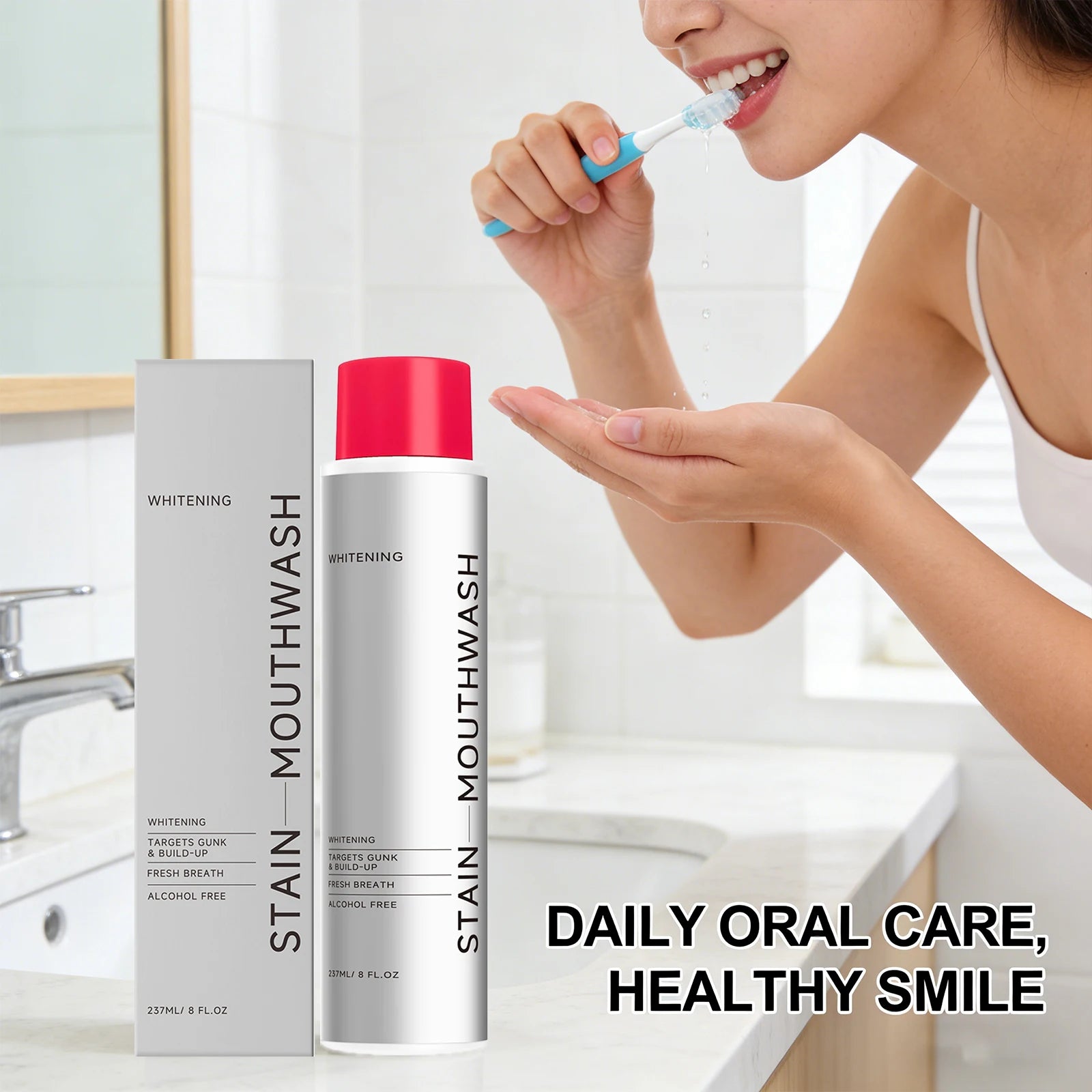 Whitening Stain Mouthwash Clean Food Residue Reduce Dental Plaque Eliminate Odors Freshing Breath Alcohol Free Daily Teeth Care