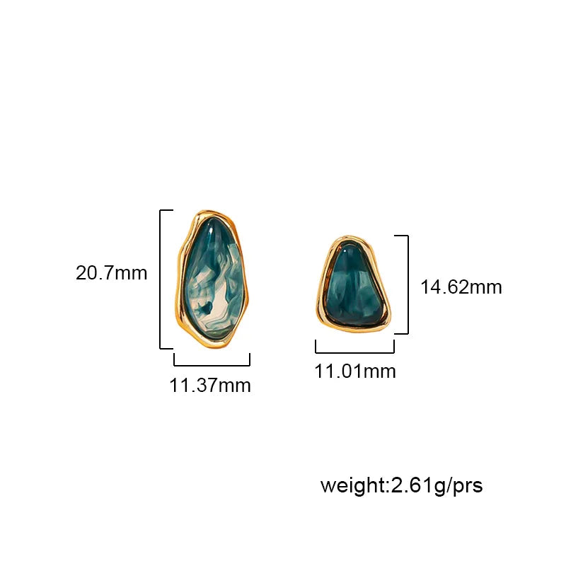 Simple Temperament Gradient blue-green Irregular Geometric Asymmetrical Stud Earrings Vintage Fashion Jewelry For Women
