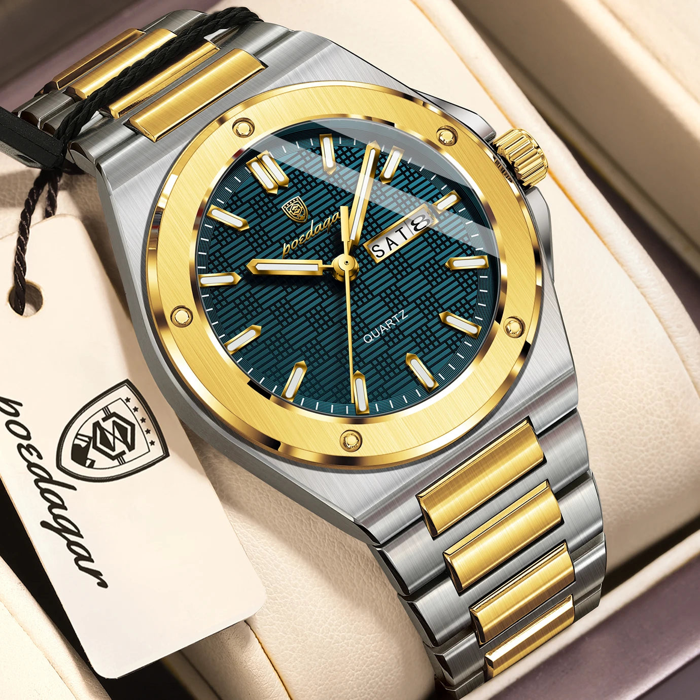 POEDAGAR Fashion Men's Clock Quartz Date Week Luxury Male Watch Waterproof Luminous Stainless Steel Watches For Men Reloj Hombre