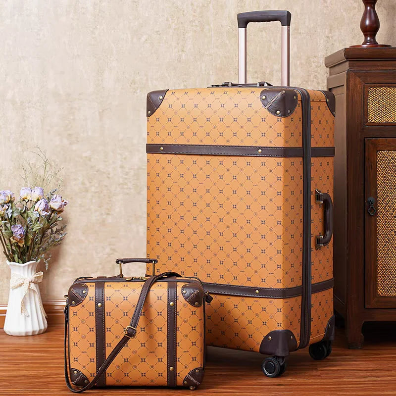 2025 New Vintage Luggage Set 20 inch Boarding Box 28 Inch Large Capacity Suitcase 14'' Cosmetic Case PP+PU Rolling Luggage