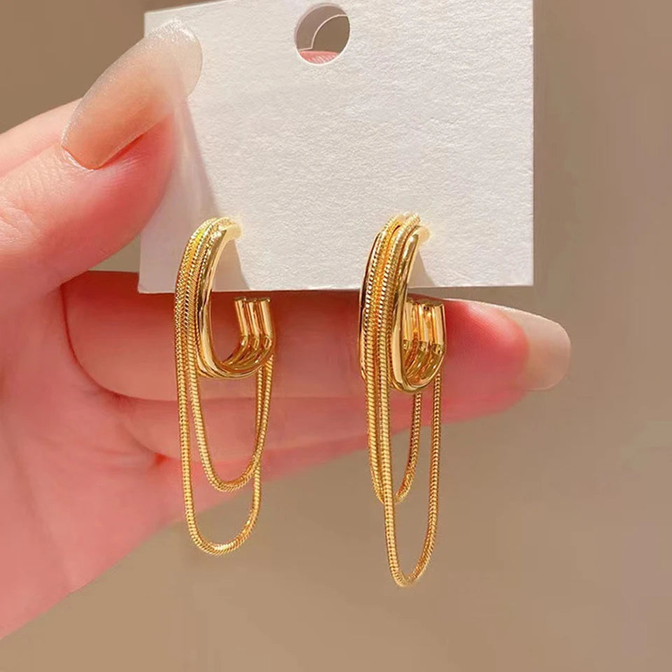 Yupsk Elegant Geometric Tassel Earrings for Women Korean Fashion Long Dangle Earring Wedding Party Statement Gift