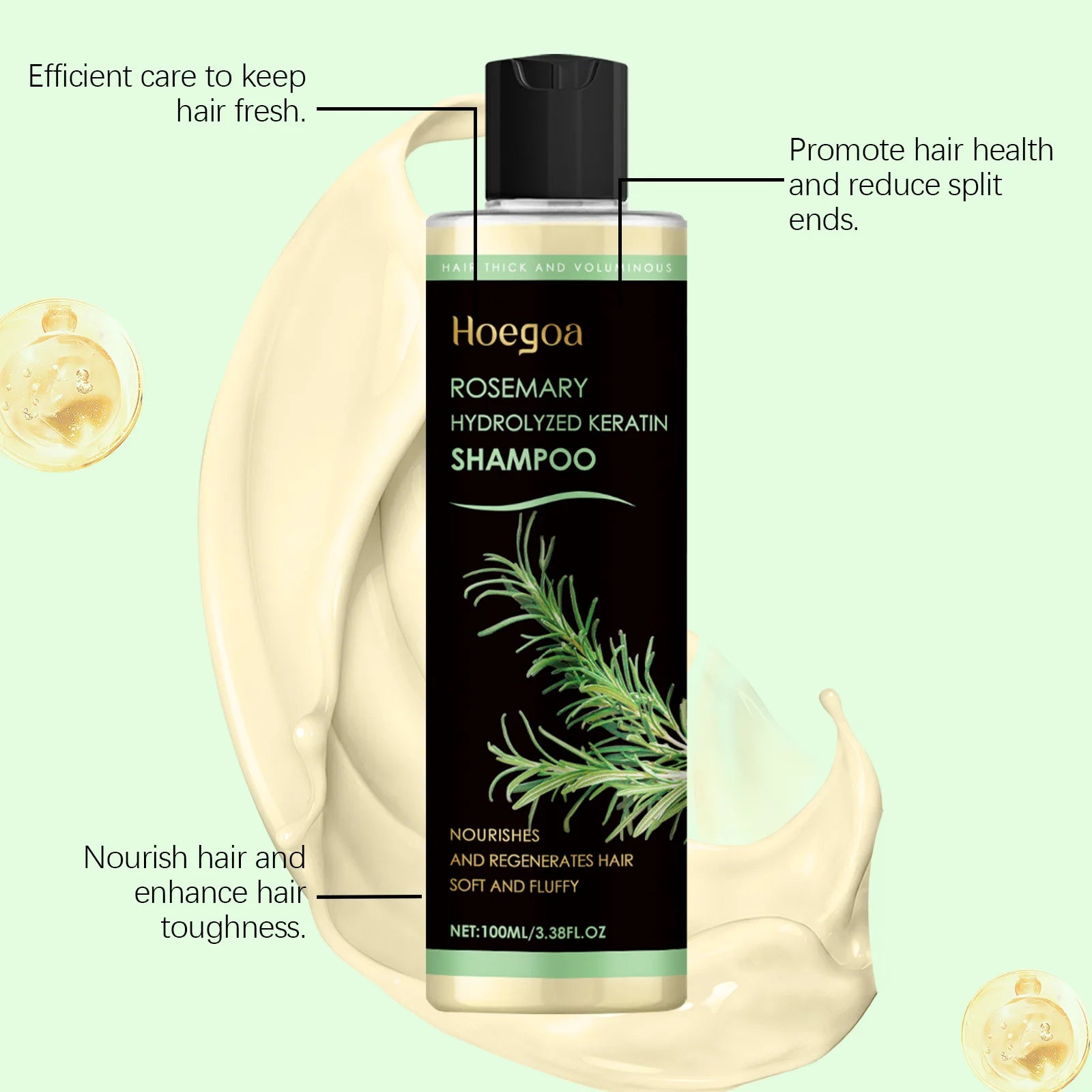 Rosemary Hydrolyzed Keratin Shampoo Repair Dry Damaged Frizzy Cleansing Strengthen Moisturizing Scalp Root Hair Regrowth Shampoo