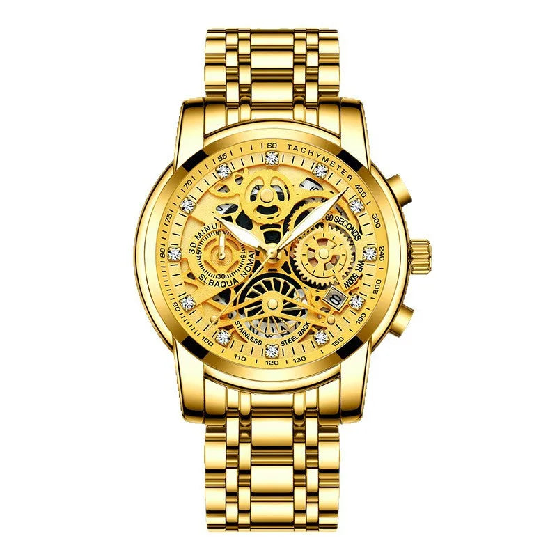Ruizhiyuan best-selling gold watch - men's luxury waterproof watch, large gold-plated watch