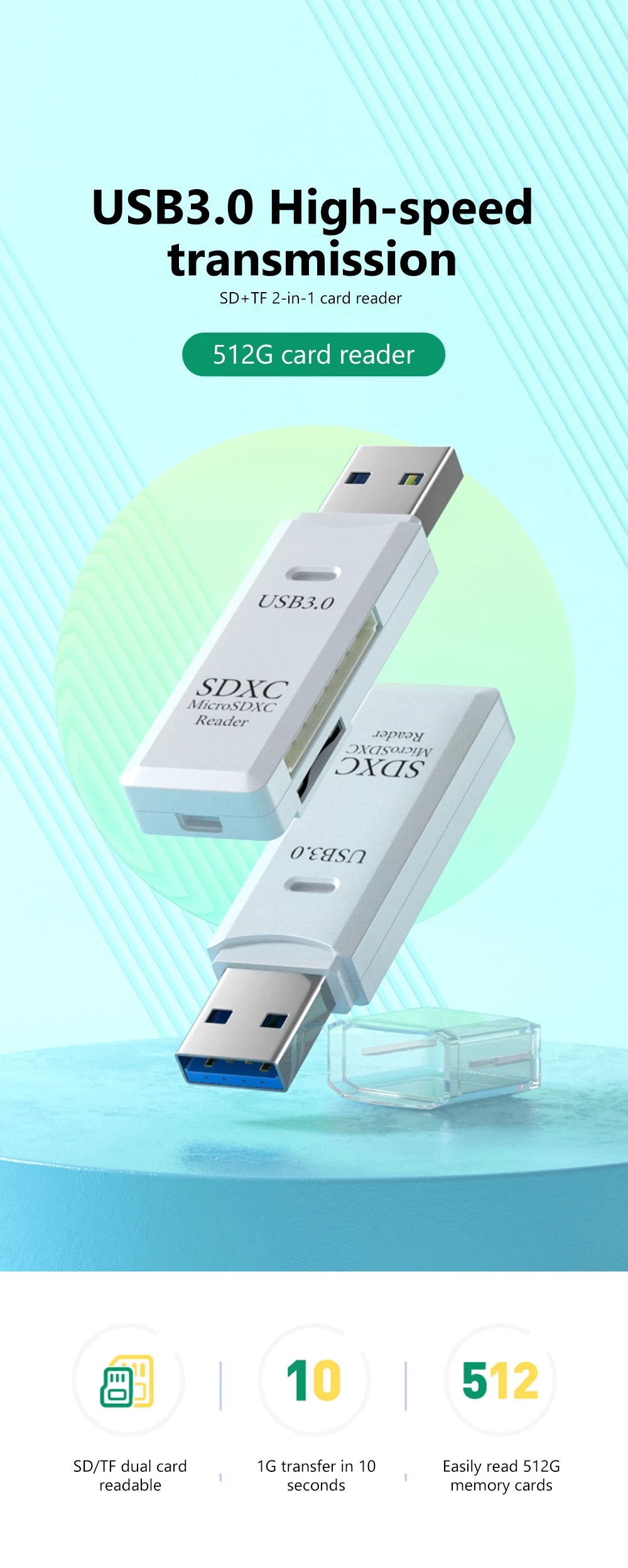 2 in 1 USB 3.0 Card Reader Micro TF sd card Reader usb adapter High Speed Cardreader TF Memory card For PC Laptop Accessories