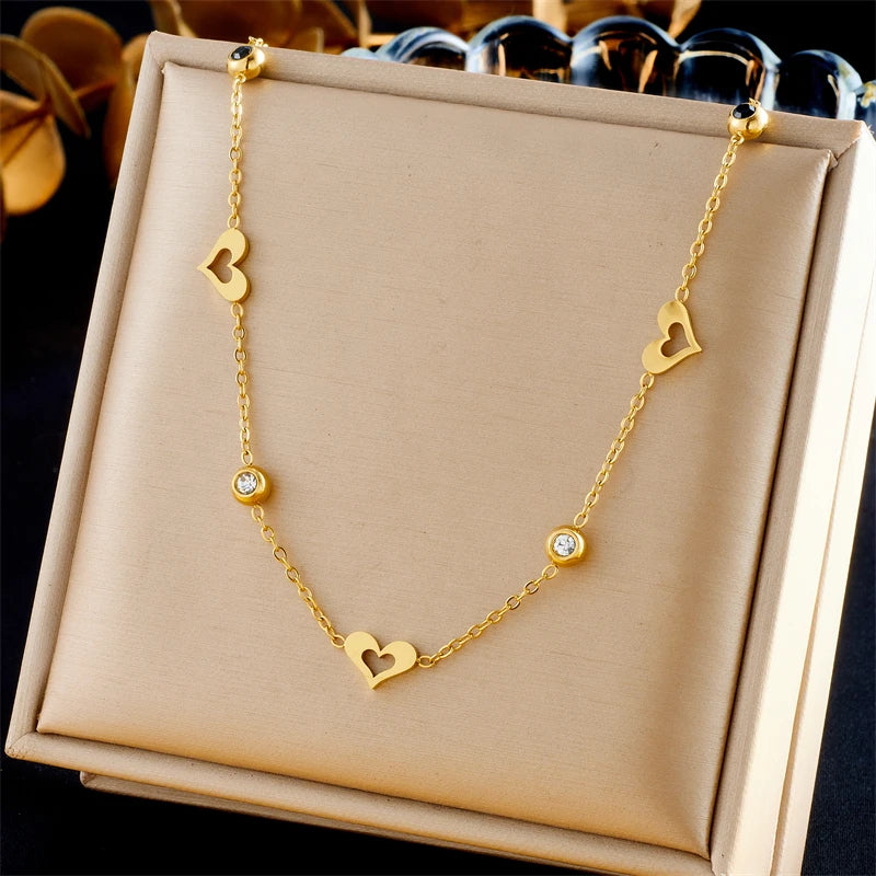 DIEYURO 316 Stainless Steel Golden Minimalist Heart Necklace For Women Fashion Trend Girl Jewelry Valentine's Day Gift Joyas