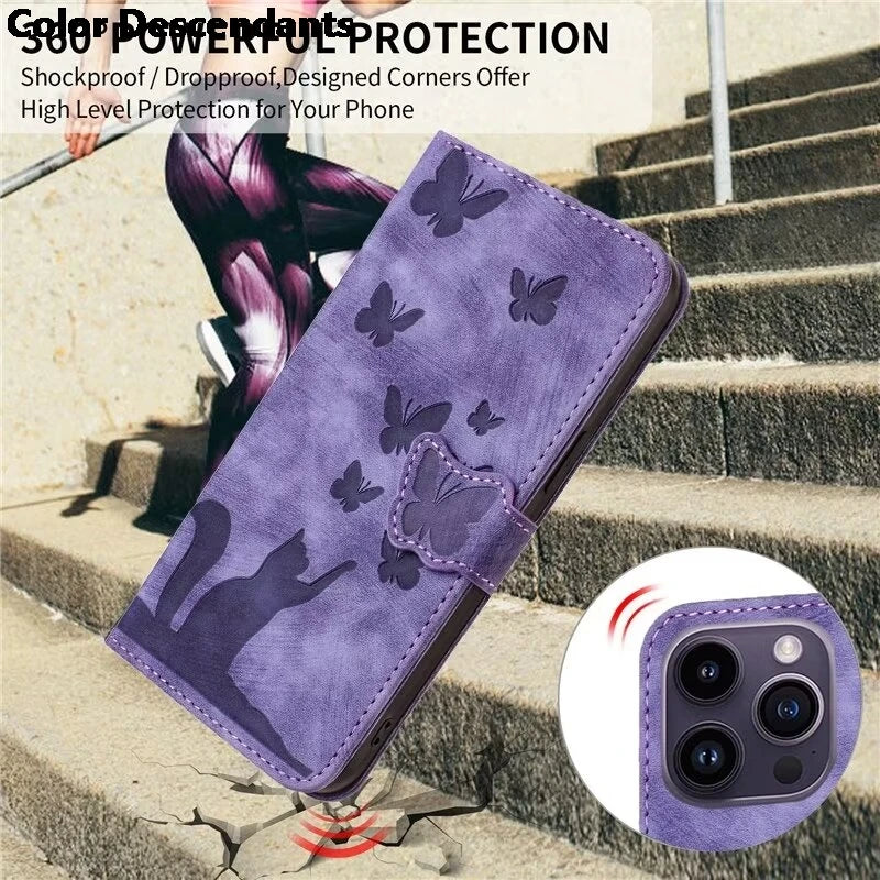 Flip Wallet Funda Butterfly Cat Holster Phone Case For Poco C65 C75 M3 M6 X3 X5 Pro NFC 4G Book Cover
