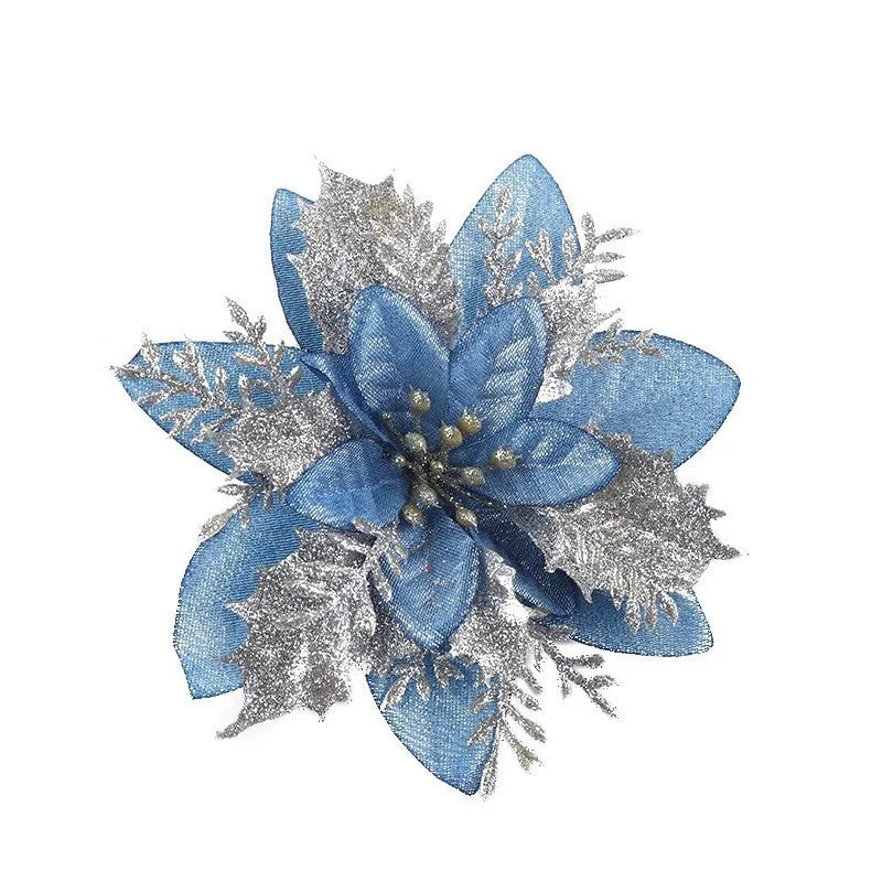30pcs Glitter Pink Christmas Flowers Xmas Tree 14cm Artifical Flower Ornaments 2023 Merry Christmas Decoration For Home New Year