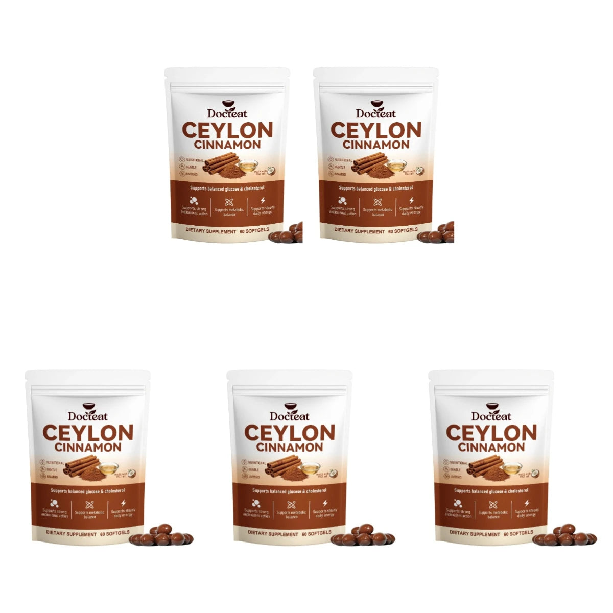 Docteat Energy Support Softgels Ceylon Cinnamon Antioxidant Action and Metabolic Balance 60 CT for Adults Daily Vitality