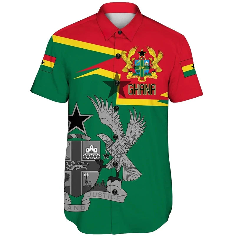 Ghana Flag Map 3D Printed Short Sleeve Shirts For Men Clothes GHA National Emblem Beach Shirts National Emblem Blouses Male Tops