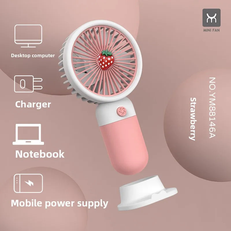 Portable Handheld USB Mini Fan with Stand Cartoon Design Rechargeable Student Fan