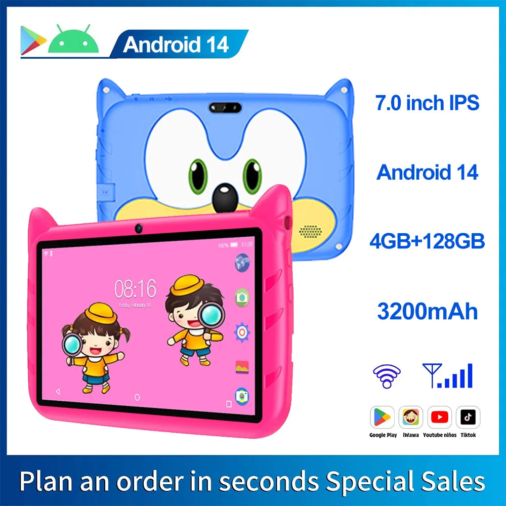 B86 7 Inch Kid Tablet Android 13, 4GB RAM 64GB ROM 1TB Expand,5G WiFi,4000MAH Battery,Dual Camera, Children's Gift Kids Software