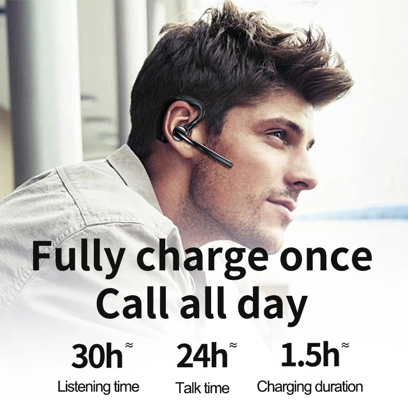 Bluetooth 5.3 Business Wireless Earphone Left Right Ear Universal LED Display With MIC Headset Ultra-long Standby For Car Driver