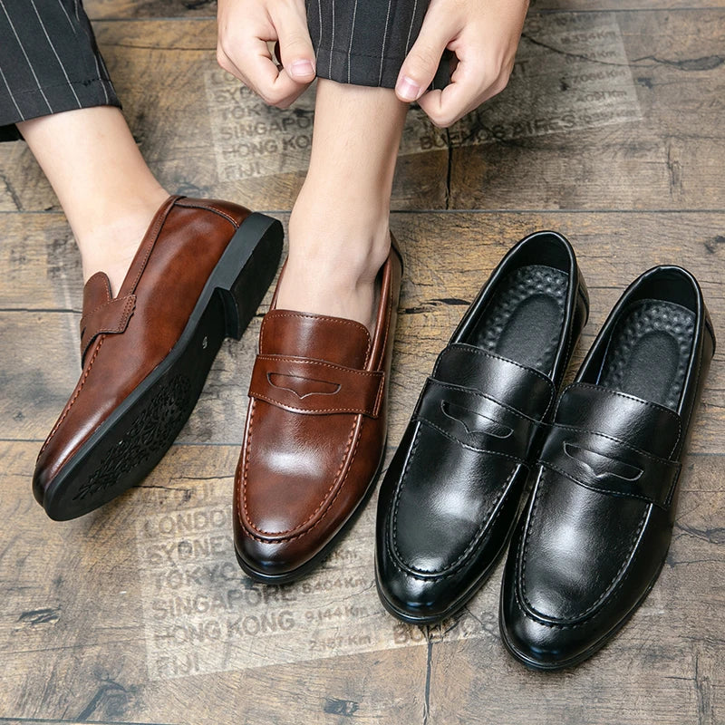 Luckman mens dress shoes PU leather fashion men business dress loafers pointy shoes