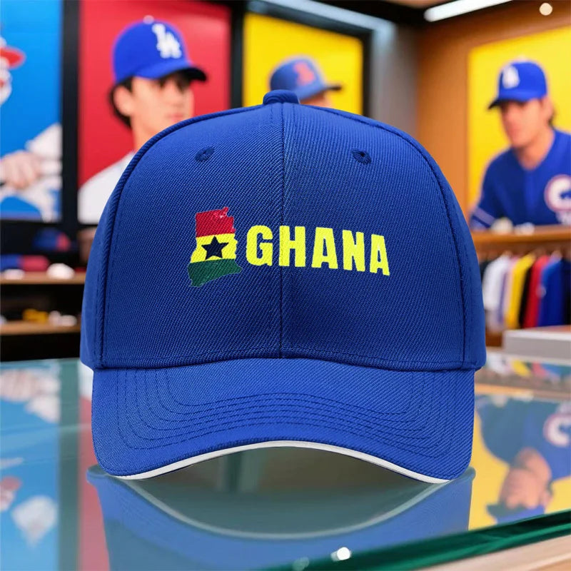 1pc Unisex Baseball Cap, New Style Breathable Black Snapback Hat with Ghana Print for Outdoor Camping, Travel, Running, Yoga, an