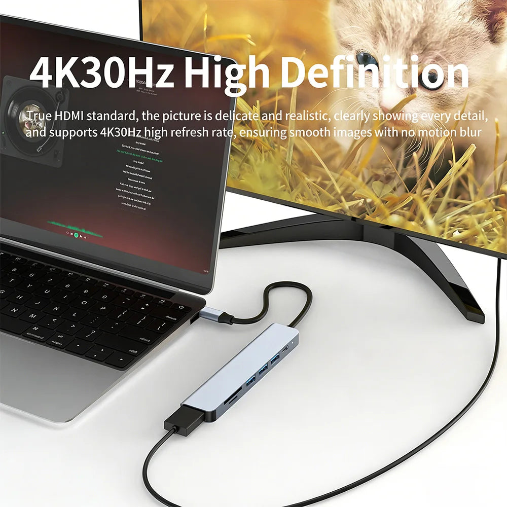 7-in-1 USB C Hub, 4K HDMI USB 3.0 Docking Station, 87W PD Charging, SD/TF Card Reader, Compatible for Laptop, Tablet, Phone