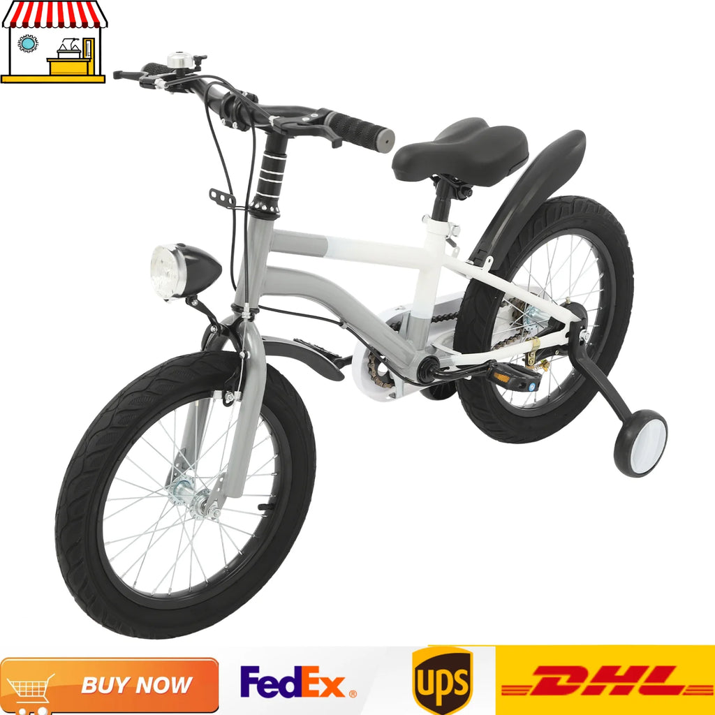 16 inches Kids' Bike with Front Light,Training Wheels| Pink/Yellow/Grey Children's Bicycle for5-8 Years Old Kids
