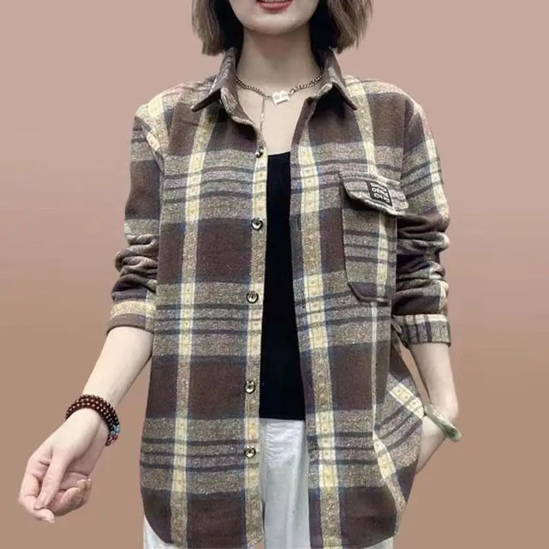 2025 Spring Autumn Winter Women's Warm Shirt Coat New Mother's Female Shirt With Plush Thickened Ladies Sanded Thick Jacket