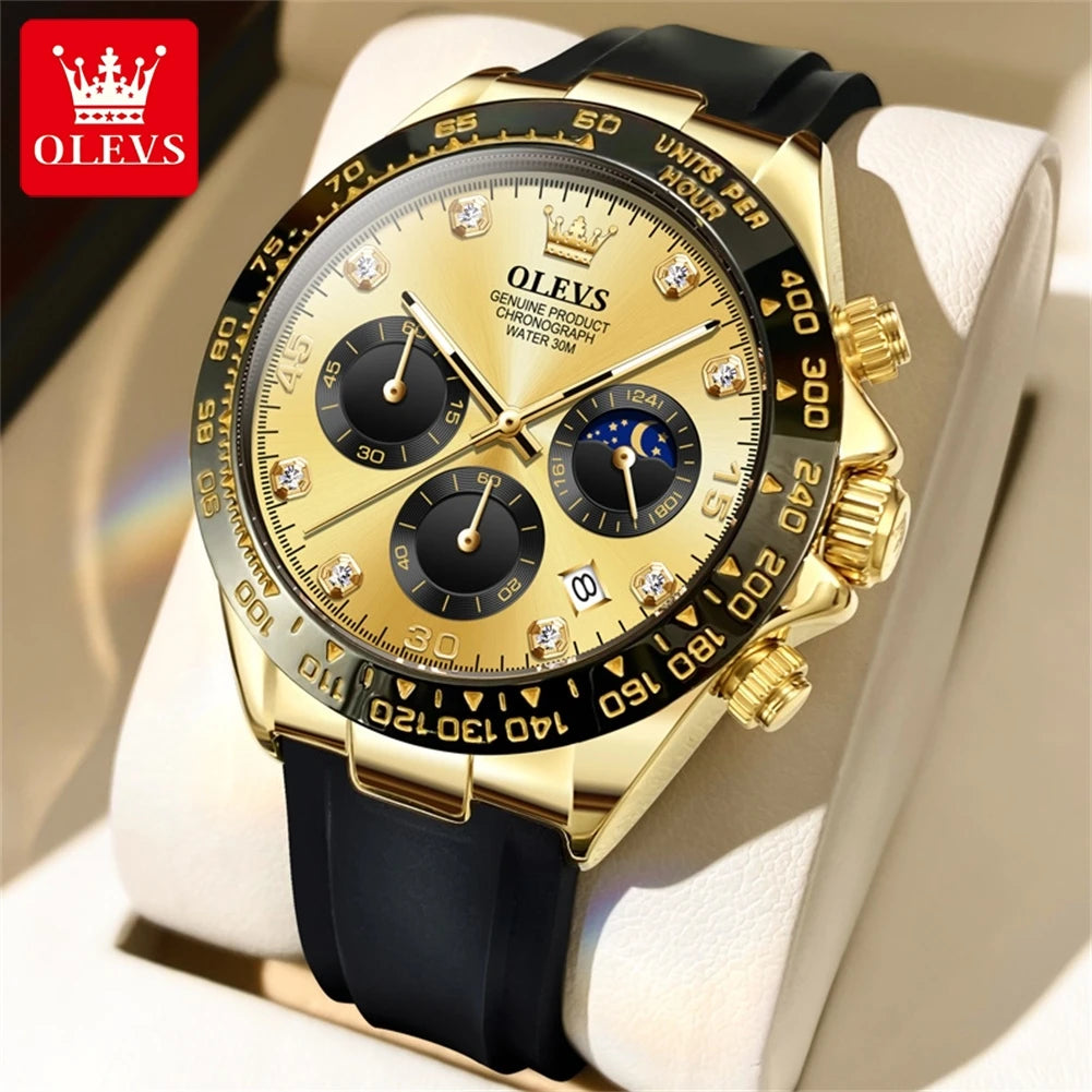 OLEVS 2875 Men Watch Original Fashion Brand Quartz Waterproof Luminous Watch For Man Three Small Dial Sport Moon Phase Watch
