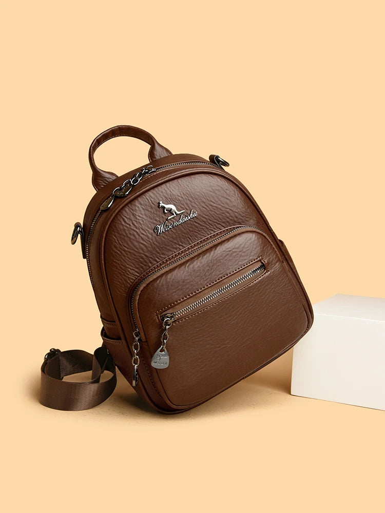 Leather Double Shoulder Bag Casual Travel  Fashion Korean Style Soft Leather Top Layer Cowhide Backpack Versatile Travel Bag