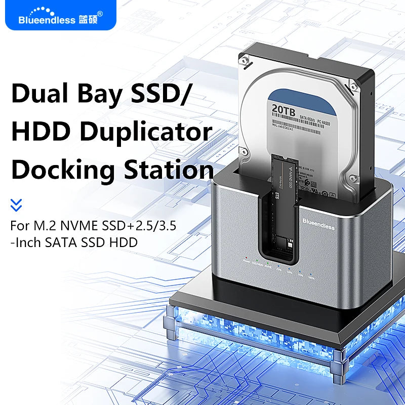 Blueendless offline Clone Function M.2 NVME to SATA 2.5 3.5 2.5/3.5 Inch SSD HDD Duplicator Docking Station Enclosure Adapter