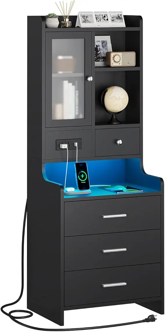 contemporary 49.2" led-lit nightstand with charging port and storage shelf