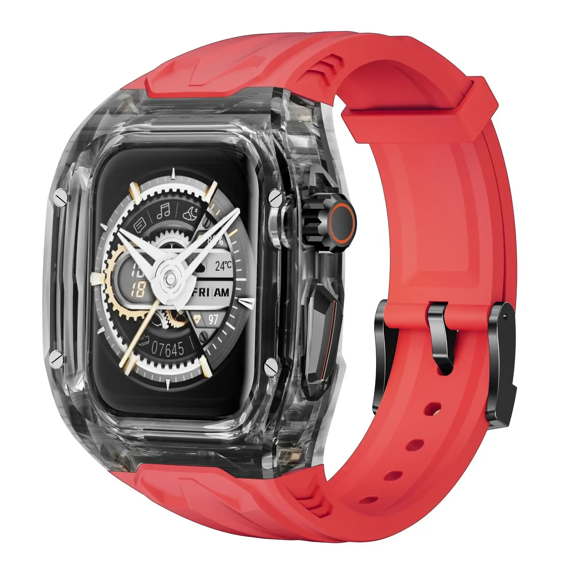 RICHARD Mile Watchband for iWatch Series 10/Ultra2, 46mm 49mm 45mm 44mm 42mm, Crystal Case + Silicone Strap for Series 9/8/7/SE2