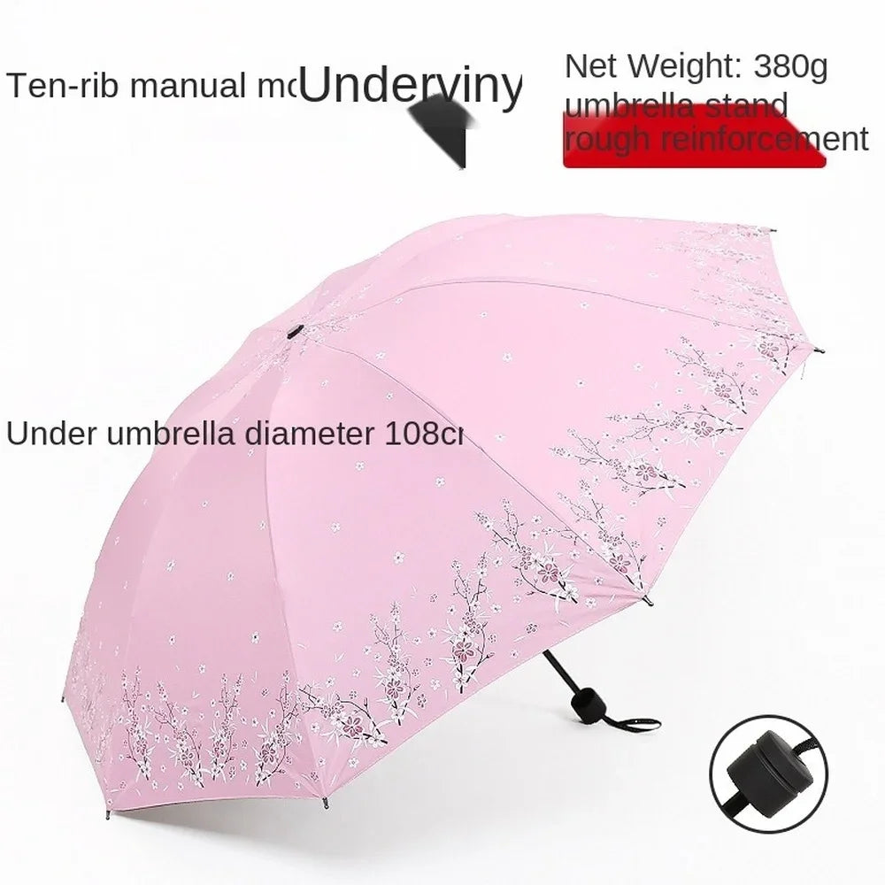 Double Large Umbrella Flower Pattern Rain Umbrellas Anti UV Sun Protection Rain Umbrella Women Folding Portable Travel Parasol