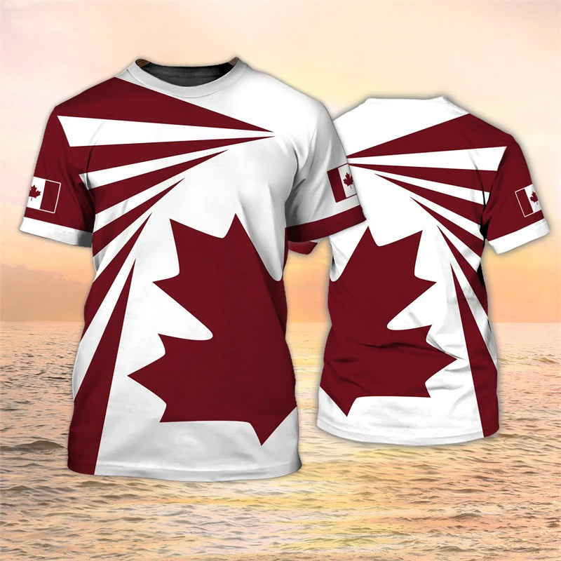 Canada Flag T-shirt Men's Maple Leaf Pattern Short Sleeved T Shirt Summer Casual Top Hip Hop T Shirts Women's Sports Clothes