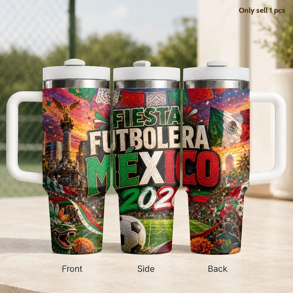 2026 MEXICO Football Vacuum Flasks 40oz Stainless Steel Insulated Tumbler with Handle & Straw Leakproof Travel Mug