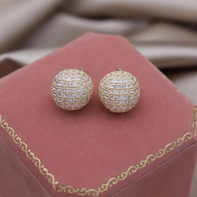 Korean new design fashion jewelry 14K gold plated exquisite close-set zircon round earring simple women's daily work accessories