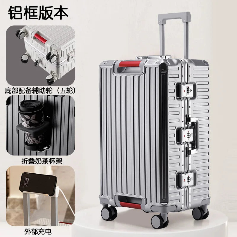 Five Wheels Luggage Aluminum Frame Multifunctional Travel Suitcases  22-28''Large Size Suitcases 3:7 Split