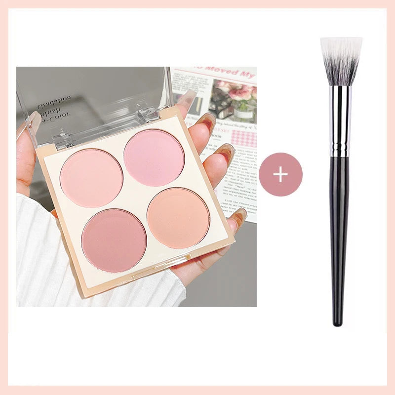 4-color matte blush palette - pinkish purple tones, waterproof, long-lasting natural nude makeup, perfect gift, Korean-style