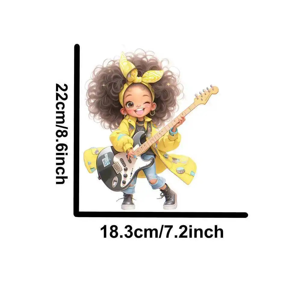 Yellow Guitar Music Girl Heat Transfer Patches For Clothing DIY A-Level Washable T-shirts Iron-on Thermal Stickers