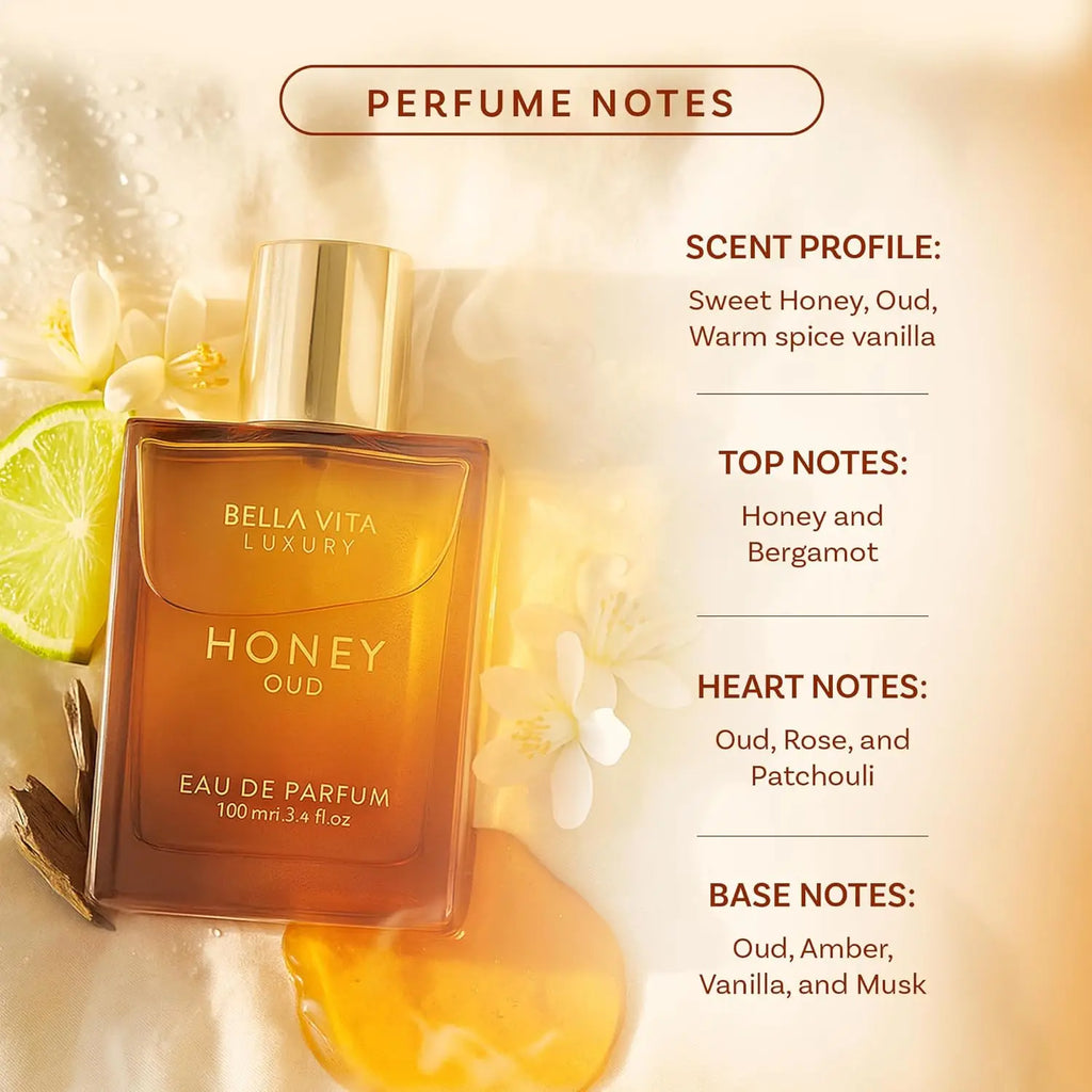 BellaVita Luxury Honey Oud EDP 3.4oz / 100ml Warm Sweet Amber Vanilla Long Lasting Unisex Perfume Ideal Holiday Gift