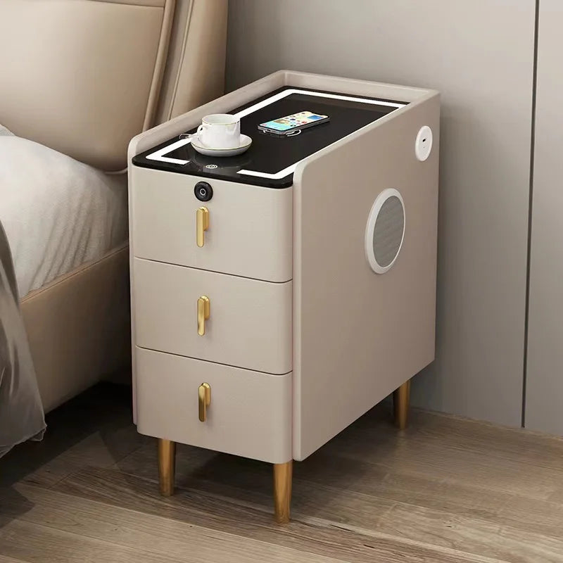 China Factory Smart LED Rechargeable Nightstand with Lck Modern Simple Narrow Bedroom Nightstand