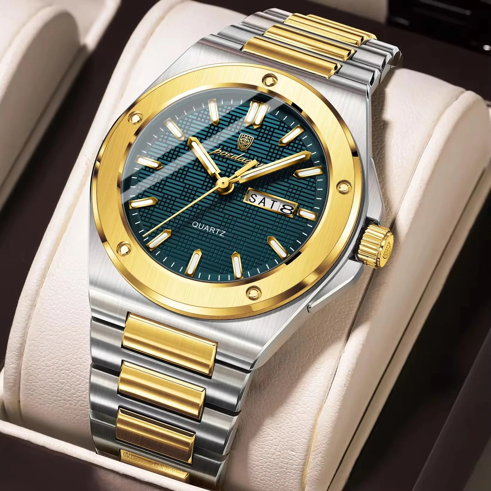 Poedagar 696 Hot Sale Men Stainless Steel Band Quartz Movement Watch Waterproof Fashion Business Luminous Calendar Wristwatch
