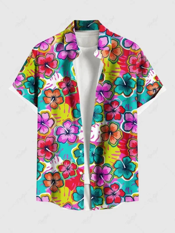Summer Tiki Men'S Hawaiian Shirt 3D Printed Short Sleeved Button Down Lapel Shirt Oversized Tops Casual Aloha Shirts Man