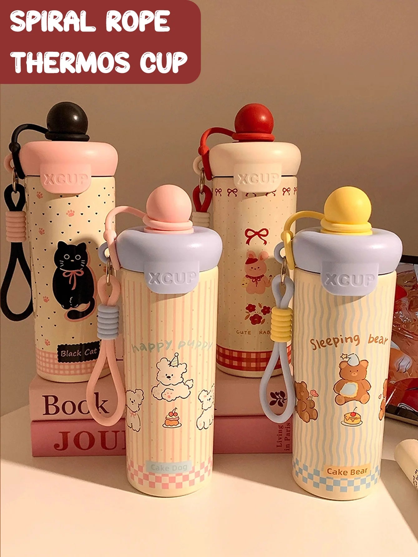 1pc 650ml cute and fashionable double-layer stainless steel insulated and chilled water bottle with a handle