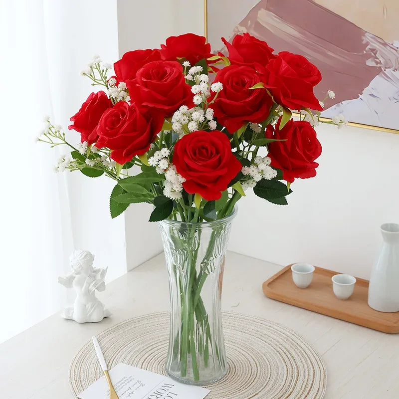 1/3/5Pcs Artificial Flowers Bouquet Red Silk Fake Rose Flower for Wedding Home Table Decoration Christmas Valentine's Day Gifts