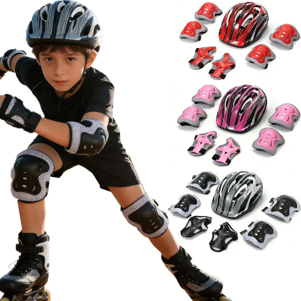 Bicycle Sport Protective Gear Set Adjustable Kids Safety Skating Helmet Pad Set 48-55cm for Skateboard/Bike/Skating/Cycling