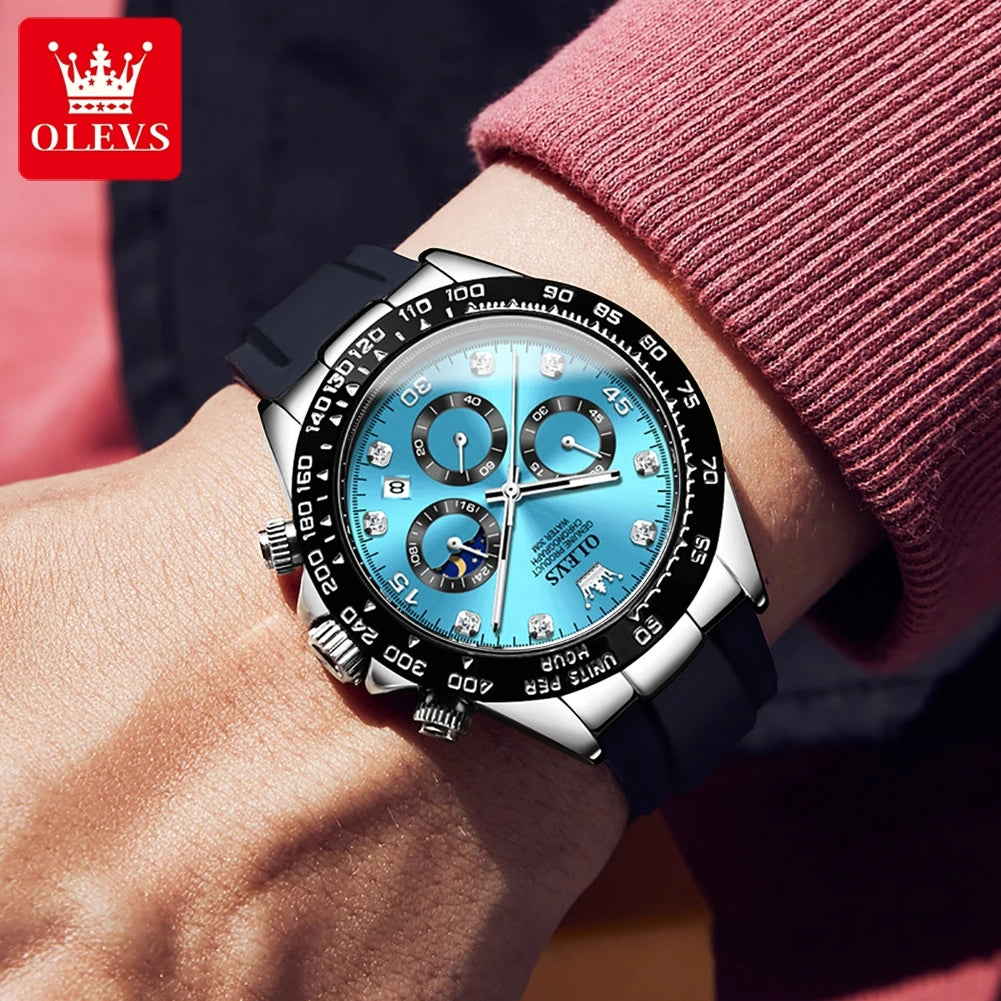 OLEVS 2875 Men Watch Original Fashion Brand Quartz Waterproof Luminous Watch For Man Three Small Dial Sport Moon Phase Watch