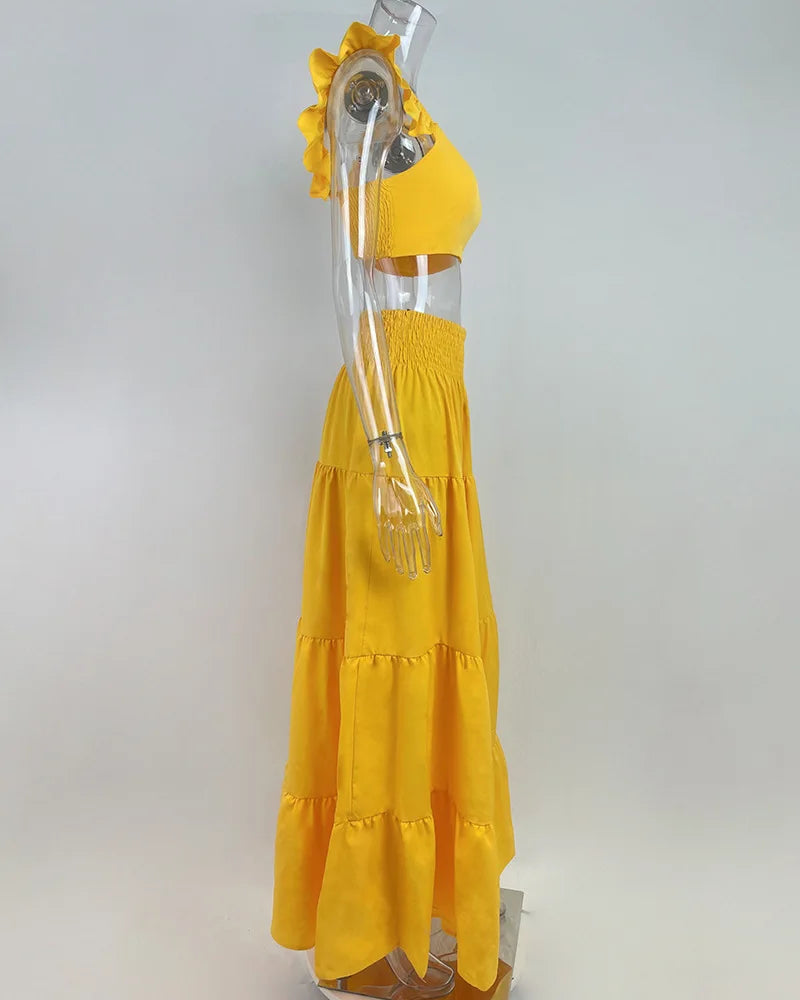 VEITCHE Summer Women Sexy Solid Two Suit Dress Women's Casual Loose Top Maxi Dress 2 Piece Set Female Elegant Holiday Sets
