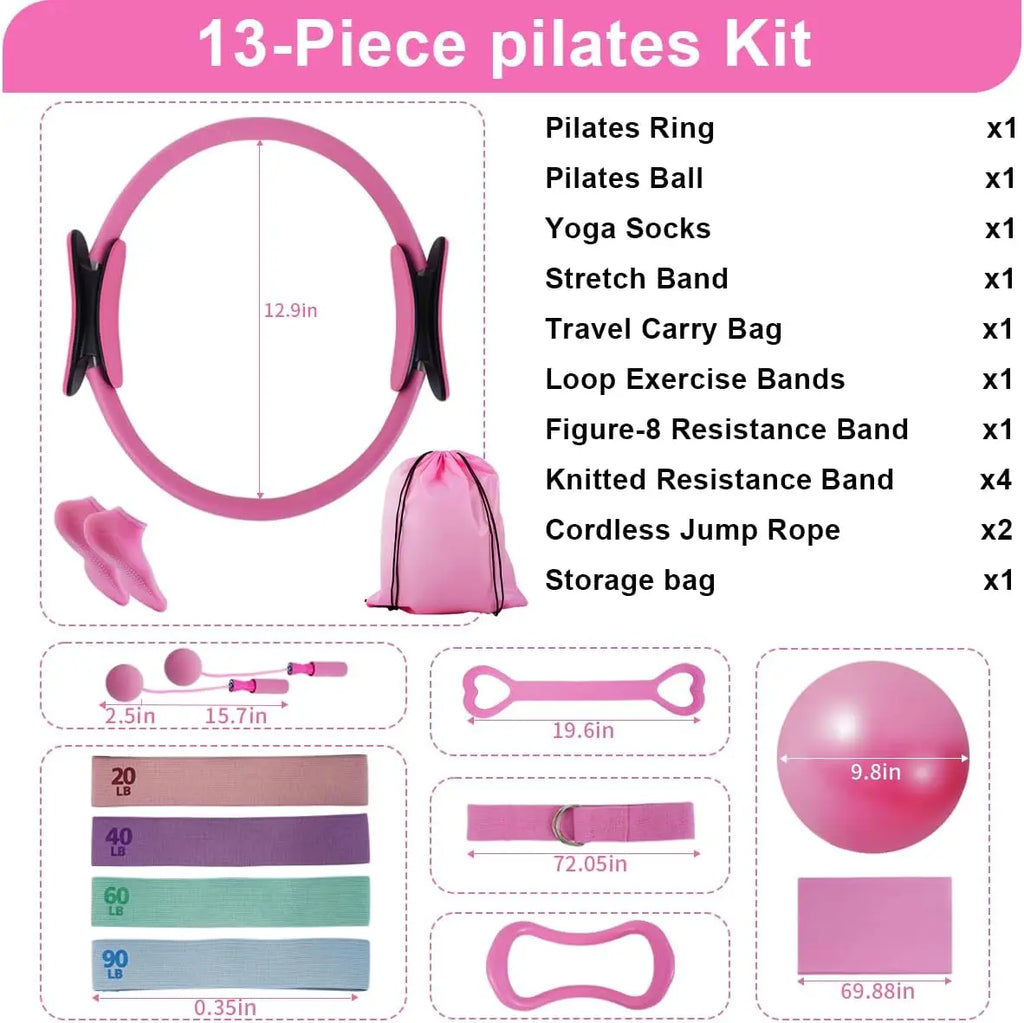 Women's Pilates Kit with Ring, Ball, Bands, Strap, Rope & Bag for Home Workouts