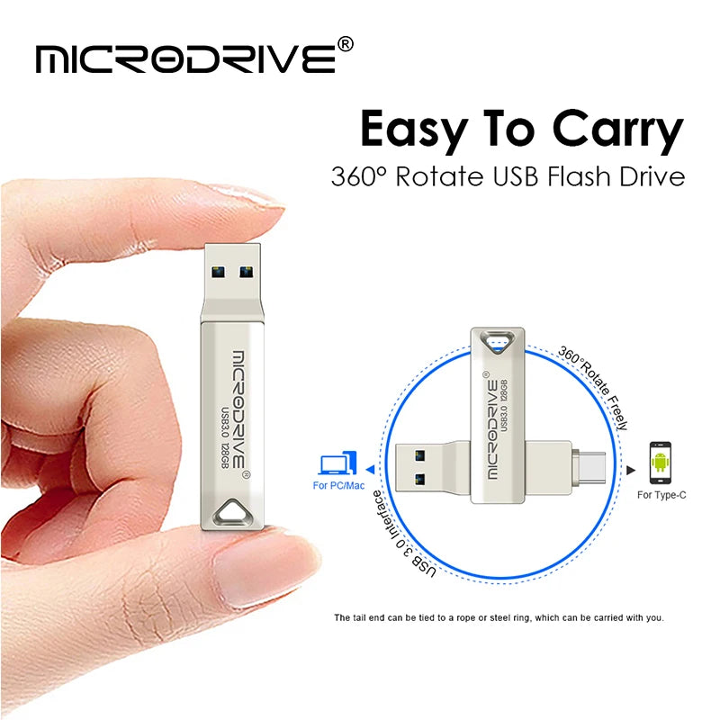 2 in 1 OTG USB-C Flash Pen Drive Metal Memory Stick Usb 3.0 flash Disk 64GB 128GB 256G 512G USB3.0 Type-C Pendrive