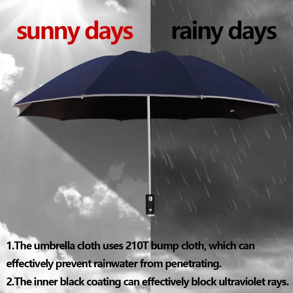 Fully automatic folding waterproof umbrella with LED flashlight and UV protection, wind and rainproof