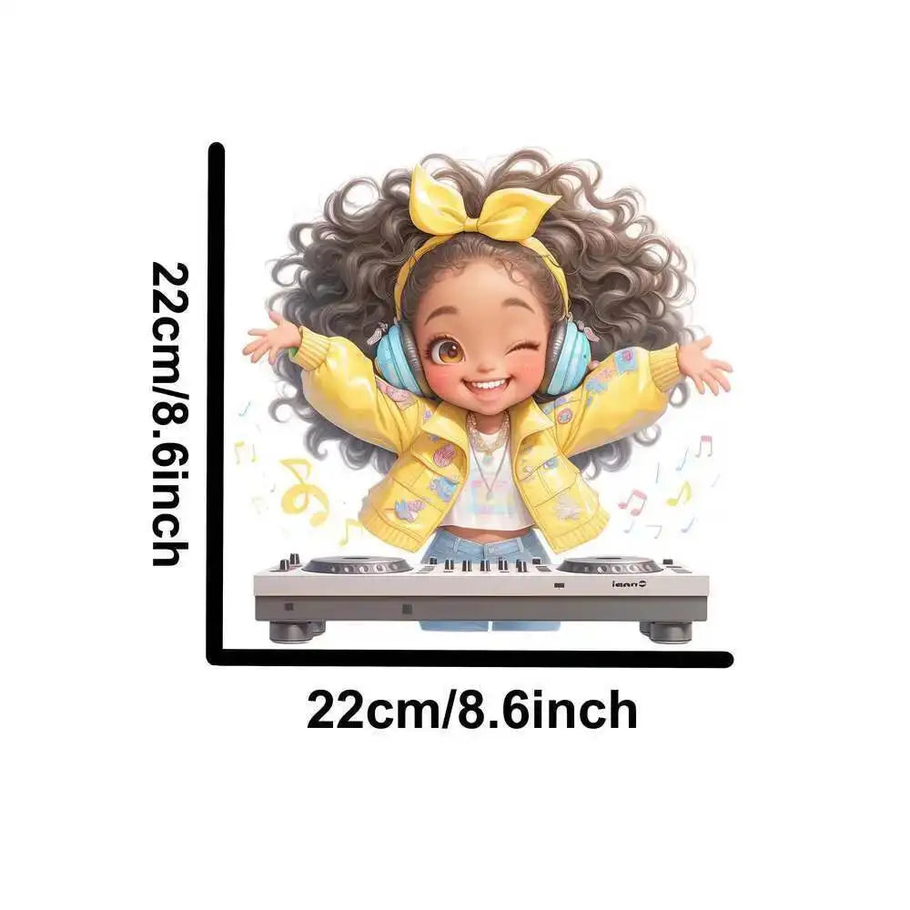 Yellow Guitar Music Girl Heat Transfer Patches For Clothing DIY A-Level Washable T-shirts Iron-on Thermal Stickers