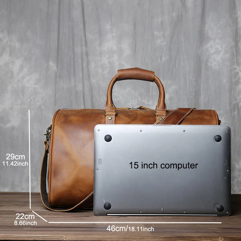 New Crazy Horse Handbag Men's Large Capacity Multi-functional Genuine Leather Simple Business Outdoor Cross Body Travel Bag